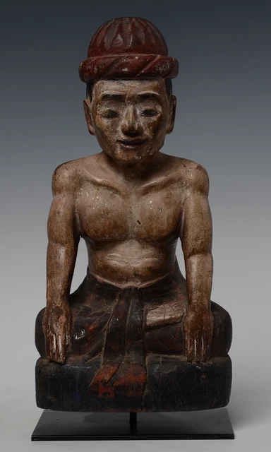 Early 20th Century, Antique Burmese Wooden Man Figurine