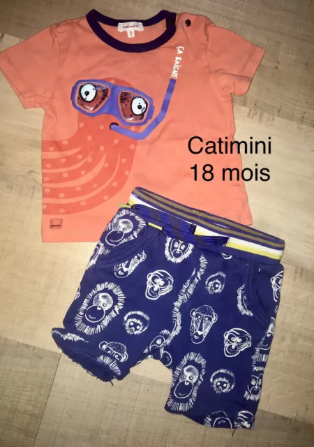 Catimini 18 MOIS Bébé Garçon : Ensemble T Shirt + Short Été TBE