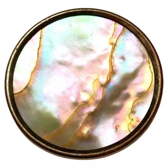 1" Gorgeous Antique Iridescent Pearl in Metal Button w Fine Quality Backmark