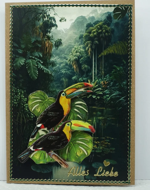 Afie Glückwunschkarte Zum Ruhestand – Mit Pailletten, Exotischem Design (Flamingo, Tukan, Palme), Inkl. Umschlag