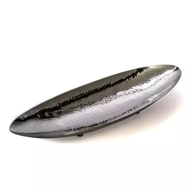 (D) Modern Judaica Tray Hammered Oval Stainless Steel Decorative on Feet