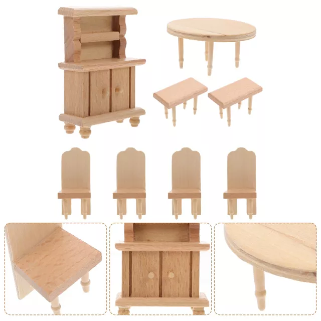 Mini mesa y sillas de madera muebles de casa de muñecas silla de muñeca mini maderas