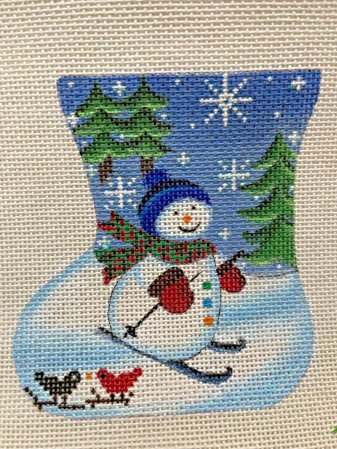 Handpainted Needlepoint Canvas Snowman’s Skating Christmas Ornament, JWPO#101