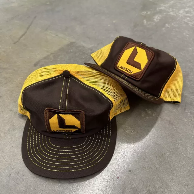 Vintage Lawson Louisville Mfg Co Mesh Snapback Hat Cap Patch USA Brown Yellow