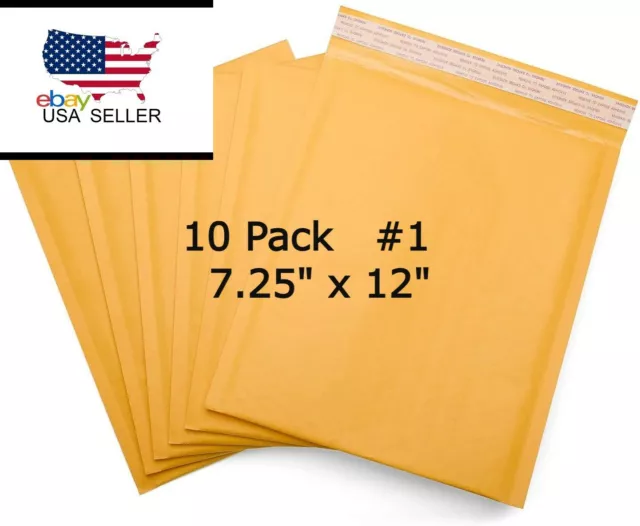 10 #1 7.25x12 Kraft Paper Bubble Padded Envelopes Mailers Shipping Boxes USA