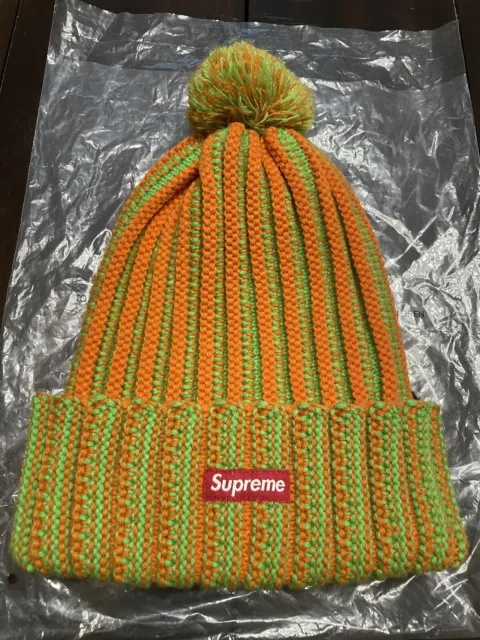 Supreme Contrast Stripe Beanie Hat Cap Orange Green