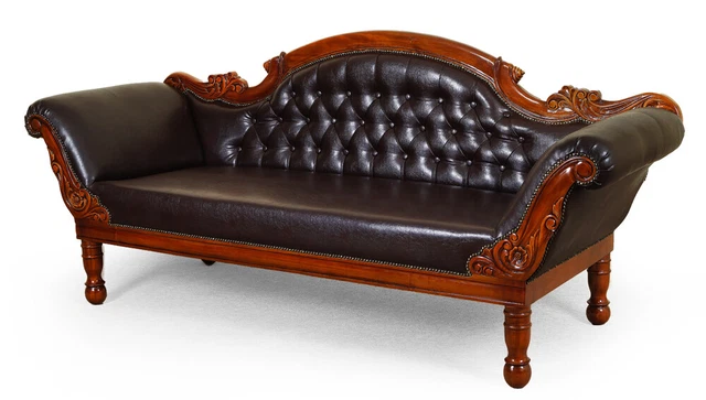 Button Tufted Sofa Couch Chesterfield solid wood louis style faux leather 80164n
