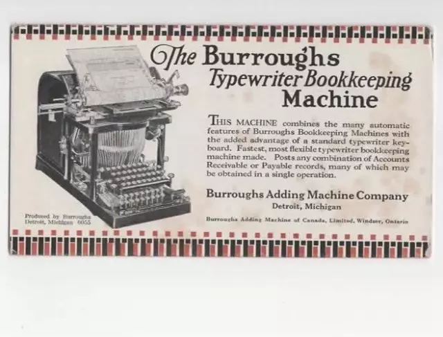 The Burroughs Typewriter  Detroit Michigan c1915  ink blotter