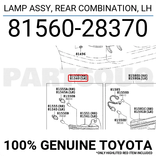 8156028370 Genuine Toyota LAMP ASSY, REAR COMBINATION, LH 81560-28370 OEM