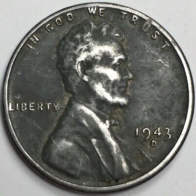 1943-D United States Lincoln Wheat "Steel" Cent Penny - (G/VG) KM#132a - WC43DG