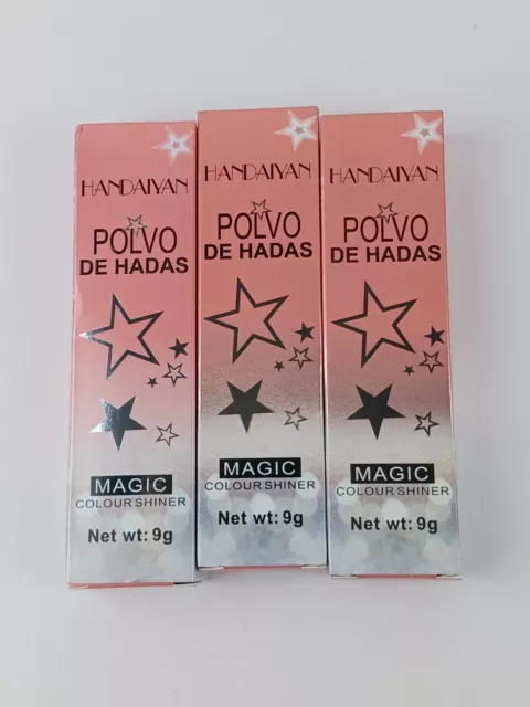 Paquete De 3 Handaiyan Polvo De Hadas Mágico Color Brillante 02 Rosa, Bronceado Y Plata