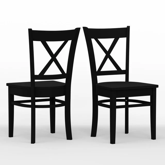 Cross Back Wood Dining Chair - Black (Set of 2)