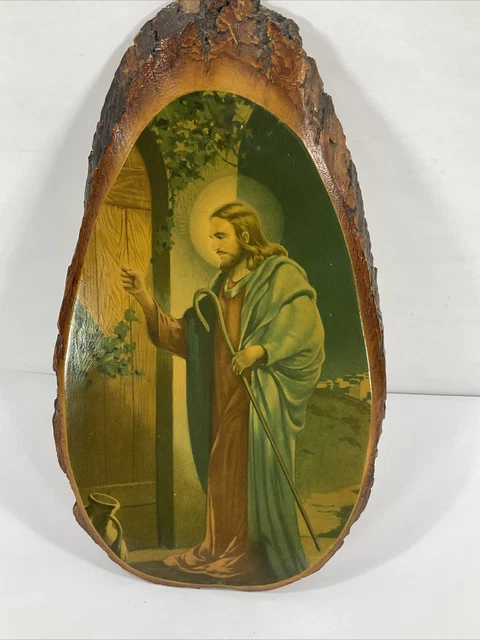 VINTAGE JESUS KNOCKING Wood Slab Wall Art Smokey Mountain Car Museum
