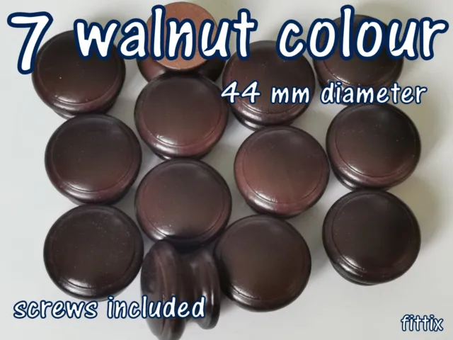 7 x boutons en bois couleur noyer portes de cuisine armoires 44 mm de diamètre bois