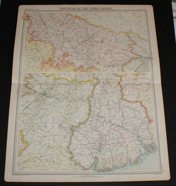 MAP OF INDIA Provinces of the Lower Ganges from 1920 Times Survey Atlas ...