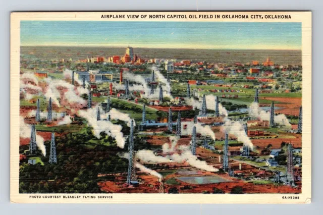 Oklahoma City OK-Oklahoma Airplane View North Capitol Oil Field Vintage Postcard