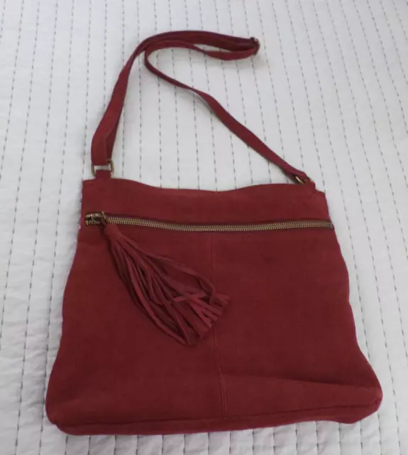 Margot Suede Maroon Leather Hobo Crossbody Purse Shoulder Bag With Tassel