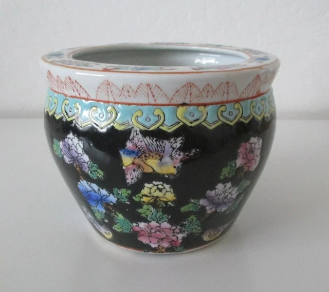 CHINESE KOI FISH Bowl Jardiniere 6" Pot Planter Hand Painted Porcelain