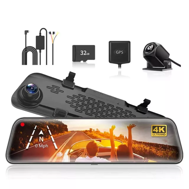 WOLFBOX Mirror Dash Cam G840S 12" 4K Front and Rear Camera Free SD+Hardwire kit