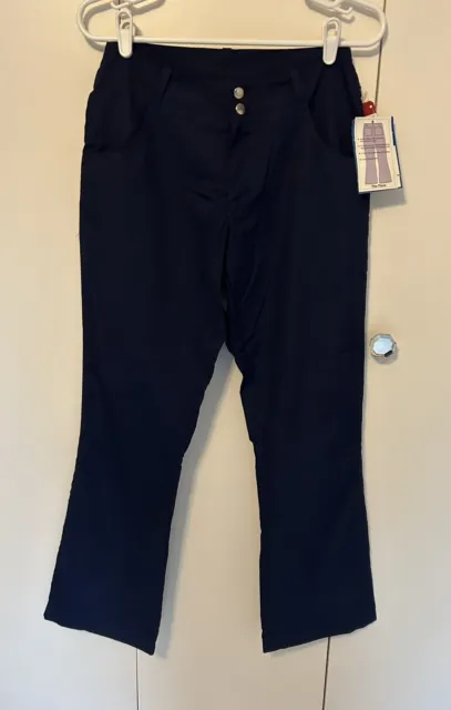 Scrub Pants Navy Crest Women's Indigo Nursing Snap Zipper Flare Leg Size 4 New