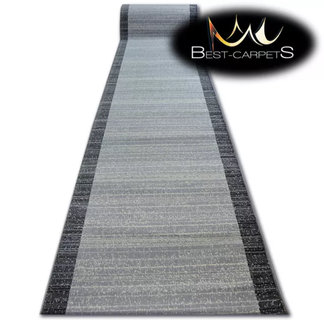 Modern Hall Carpet Runner BCF BASE grey STRIPES Stairs 60-120cm extra long RUGS