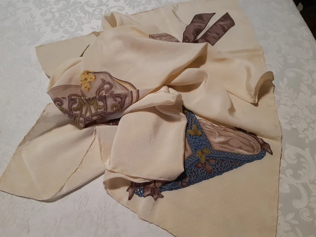 Foulard En Soie Vintage MANTERO - 83x90 Cm, Bleu, Made In Italy - Occasion