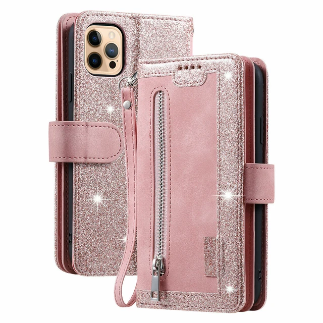 For iPhone 14 13 12 11 Pro Max XS XR 6 7 8 SE Slim Leather Case Flip ZipperCover