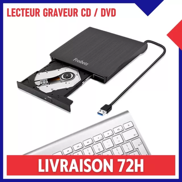 Lecteur DVD Externe, Graveur CD DVD Externe USB 3.0,Ultra Mince Portable CD  DVD Drive +/- R ROM RW Enregistreur pour Desktop, Laptop