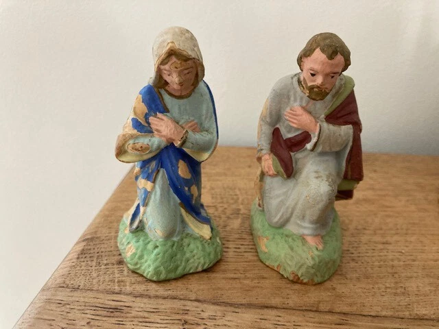 Lot de 2 Grands Santons Crèche Style Devineau en Plâtre
