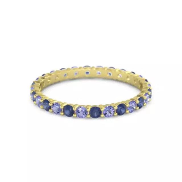 925 Sterling Silver Round Blue Sapphire Iolite Yellow Plated Band Ring