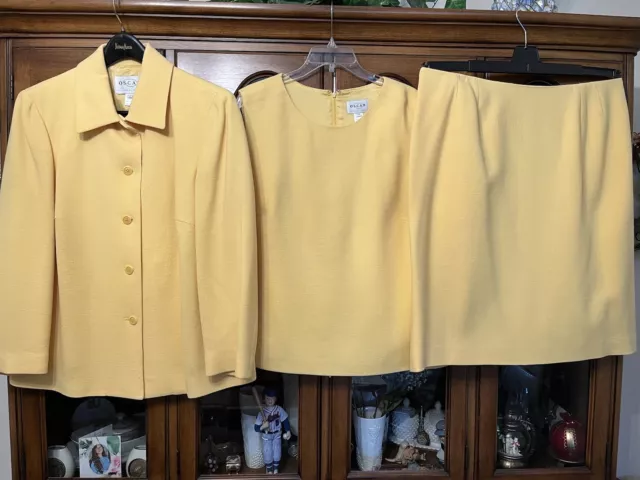 Oscar De La Renta Yellow 3 Piece Suit, Jacket 16W, Shell & Skirt 18W