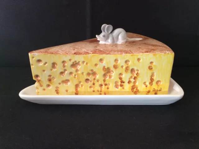 vintage originale cloche a fromage forme gruyère et bouton souris en céramique
