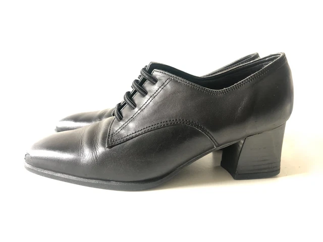 Scarpe vintage St Michael in pelle nera Berkeley taglio intero Oxford tacco a blocco UK5