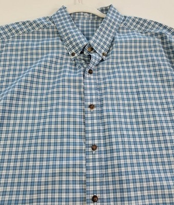 J. Hilburn Men's Short Sleeve Button Up Shirt 2XL Blue White Plaid Pocket Cotton