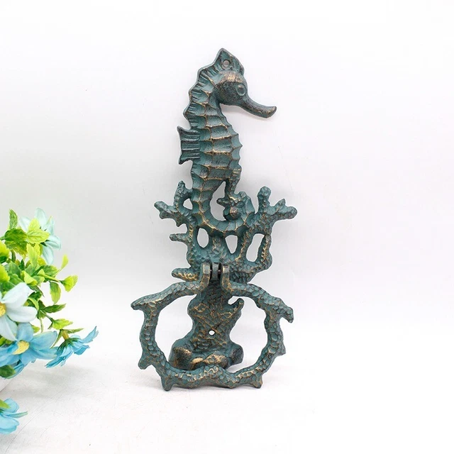 Antique Cast Iron Seahorse Coral Large Door Knocker Vintage Rustic Heavy Duty