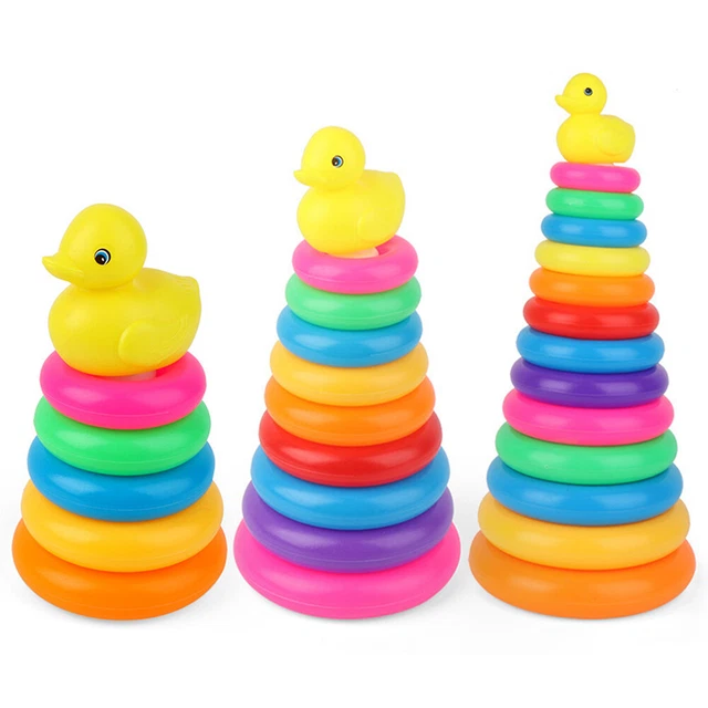EARLY EDUCATIONAL RAINBOW Tower Stacking Circle Duck Ring Jigsaw Puzzle ...