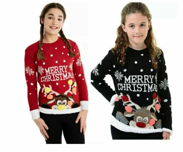 Maglione Natale bambini bambini lavorato a maglia ragazzi ragazze renne saltatori Rodolph