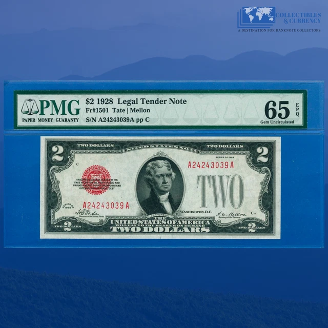 Fr.1501 1928 $2 Two Dollars Legal Tender Note, Red Seal,PMG 65 EPQ #43039