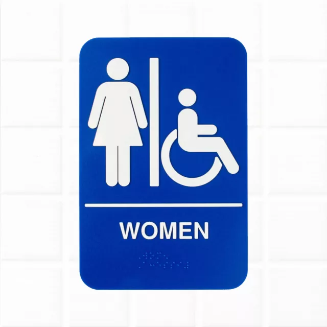 ADA Women's Restroom Sign with Braille - Blue and White, 9 x 6" Handicap Accessi