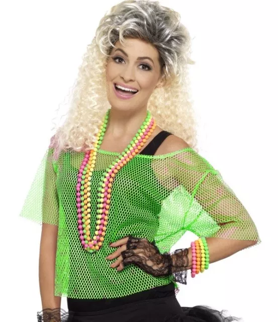 LADIES 80S 80 S 1980s Fancy Dress Mesh Top Fishnet Net Green T