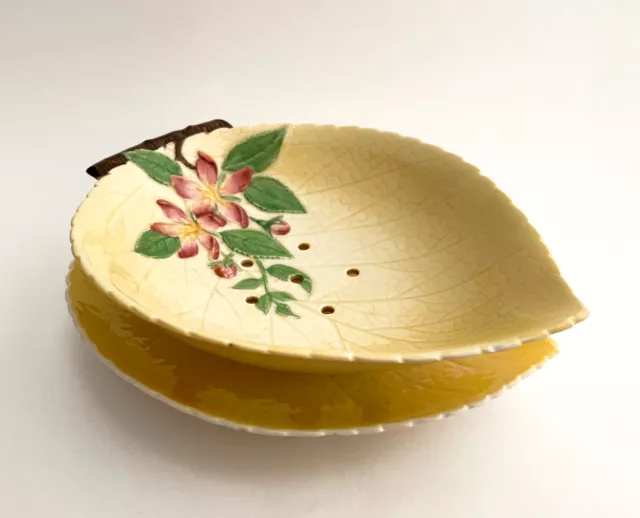 Carlton Ware Vintage Pretty Leaf Shaped Draining Dish And Saucer For Fruits