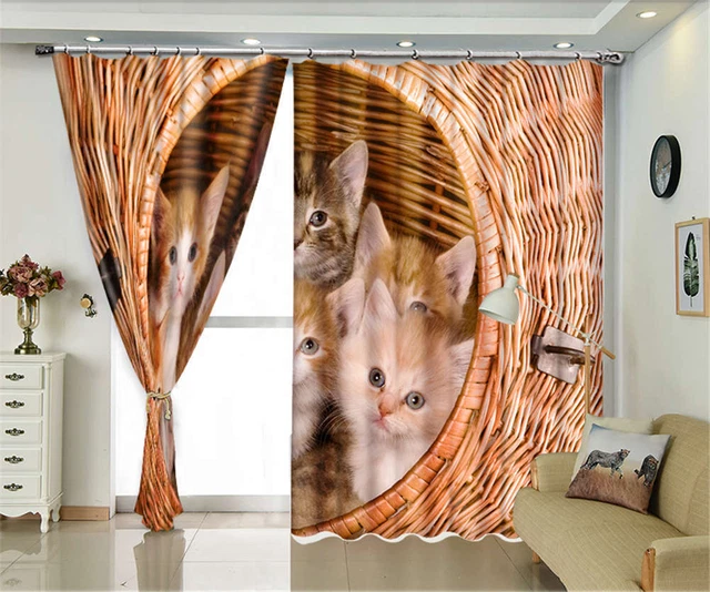Baskets Bunch Cats 3D Curtains Blockout Photo Printing Curtains Drape Fabric