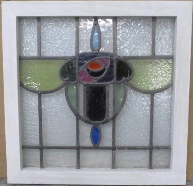 OLD ENGLISH LEADED STAINED GLASS WINDOW Pretty Floral 19" x 19"