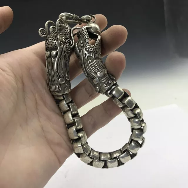 Old Chinese tibet silver Handmade twist-style creative Dragon Bracelet d328