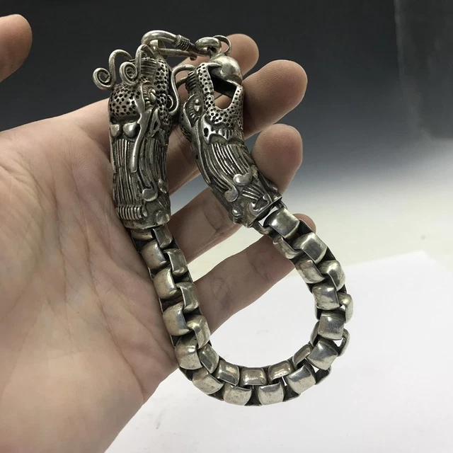 Old Chinese tibet silver Handmade twist-style creative Dragon Bracelet f528