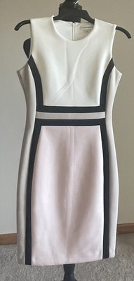Calvin Klein NWT Sophisticated WHITE/BLACK/Pink Color Block Dress size 4