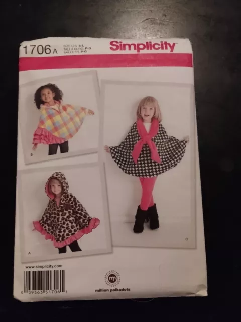 🌈 Simplicity Girl's Sewing Pattern 1706 Size S-M-L   🧵UC FF   🪡Fleece Capes