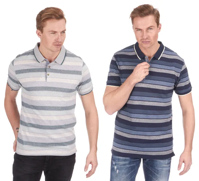 Mens Stripe Jersey Polo Shirt Top T-Shirt Short Sleeve Yarn Dyed Size S-XXL New