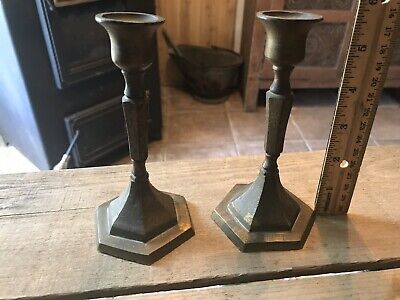 Pair Of Brass Candle Holders Ornate Flower Design