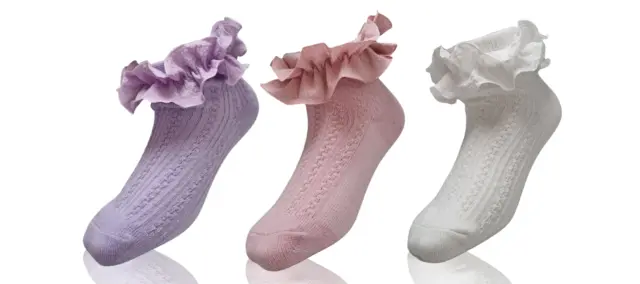 Girls Ruffle Frilly Ankle Socks Multipack Purple Pink White 3 Pairs Age 1 to 10